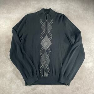 Vintage Van Heusen Multipattern Casual Black & Grey Quarter Zip Sweater